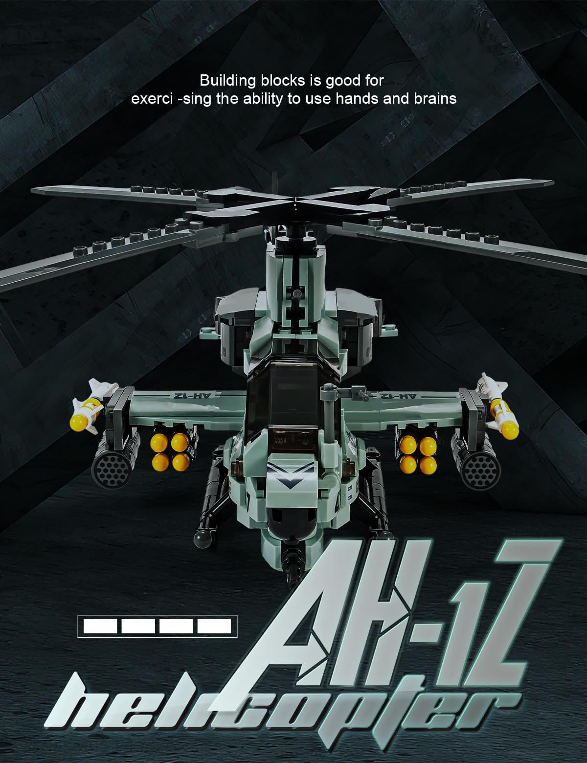 SEMKY AH-1Z Helicopter Building Block Set - 597 Pieces, Large Plastic Military Toy for Kids and Adults
