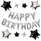 Happy Birthday Balloons Banner, Silver Happy Birthday Foil Balloons 16 Inch Mylar Foil Letter Balloons With 8 Pcs Black Silver S