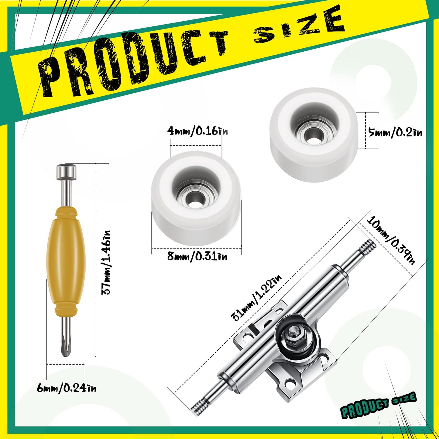 Zhehao 8 Pcs Fingerboard Bearing Wheels Standard Fingerboard Tool Fingerboard Cnc Lathed Bearing Fingerboard Screwdriver And 2 P