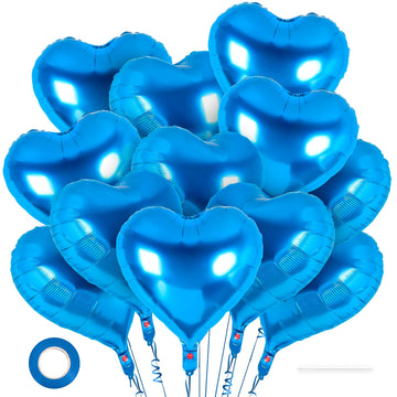 12 Pcs Heart Balloons,18 Inch Blue Heart Foil Balloons Love Balloons Valentine Balloons For Birthday Party Wedding Engagement Pa