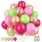 Paready Tropical Party Green Pink Balloons, 60 Pcs 12 Inch Green Hot Pink Rose Gold Confetti Balloons For Hawaiian Luau Theme Pa