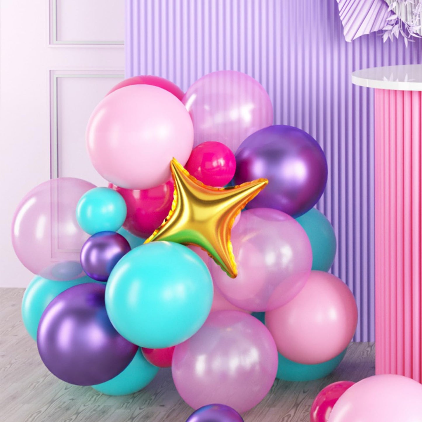 Pink Purple Balloon Arch Kit, Blue Pink Purple Balloon Arch Kit, Hot Pink Teal Balloons Arch, Hot Pink Balloon Garland With Conf