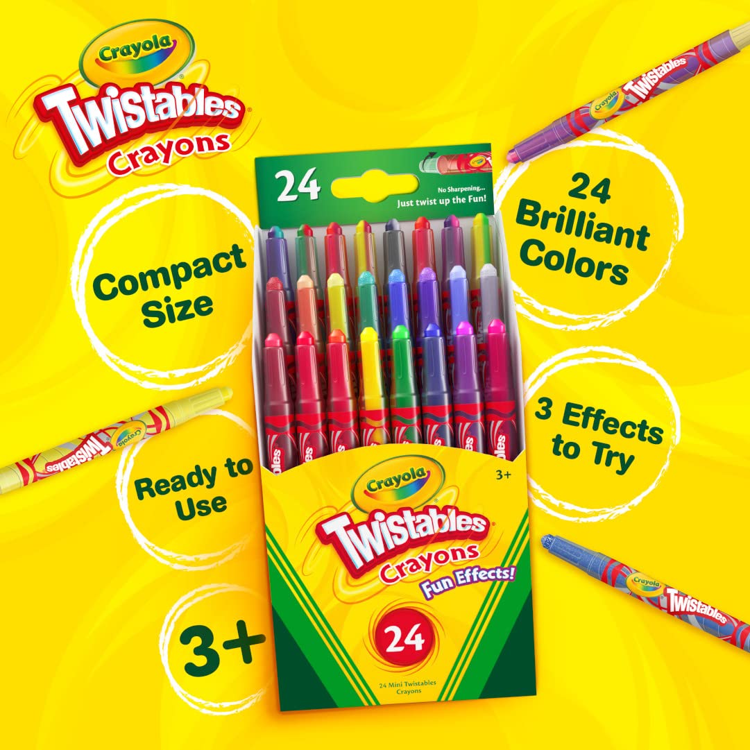 Crayola Twistables Crayons (24Ct), Special Effects Crayons For Kids, No Sharpening Coloring Supplies, Less Mess, Gifts For Kids