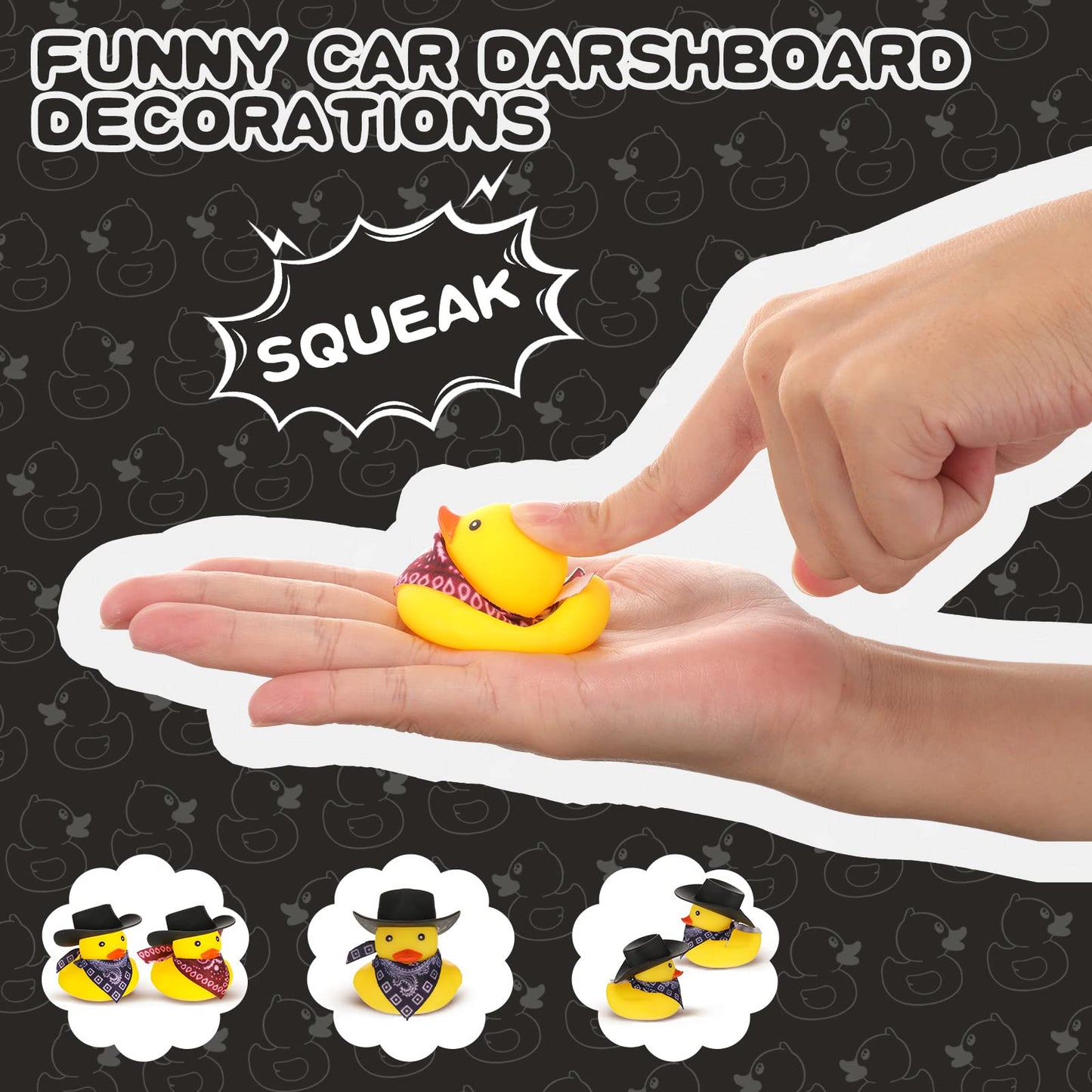 Set of 24 Cowboy Rubber Duck with Hat and Scarf  Mini Rubber Duckies Bath Party Toys Bathtub Toys Shower Birthday Swimming Party Favor  2 Styles (Black)