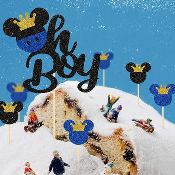 Festiko Mickey Mouse Cake Topper With 10 Pieces Mickey Mouse Cupcake Toppers- Oh Boy Cake Topper For Kid'S Birthday Party Decora