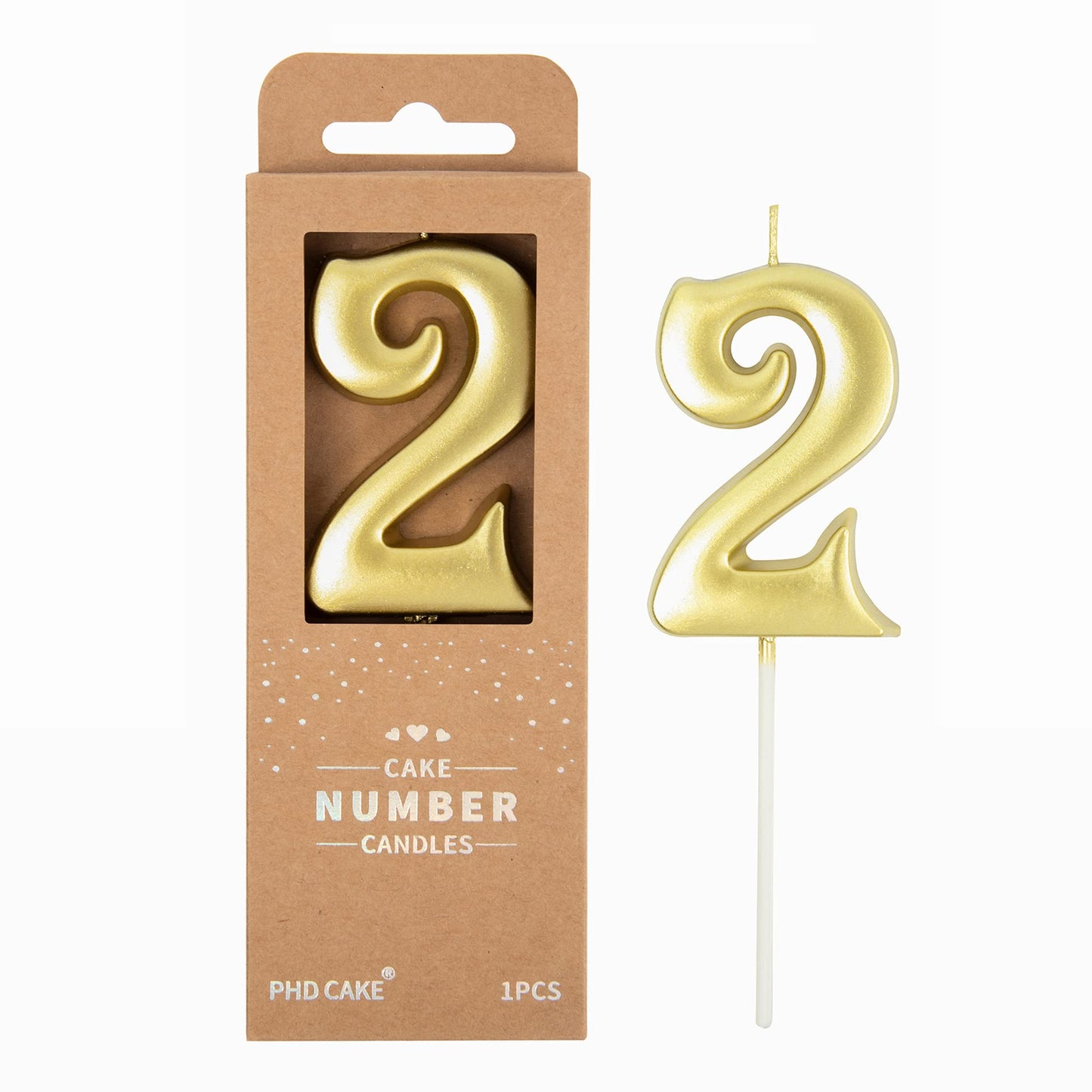 PHD CAKE 2.76 Inch Elegant Gold 2 Number Birthday Candles, Gold Number Candles, Cake Number Candle, Party Celebration