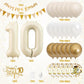 10Th Birthday Decorations Sand White Gold,10Th Birthday Balloons Beige Gold,Happy 10Th Birthday Banner With Cake Toppers Number