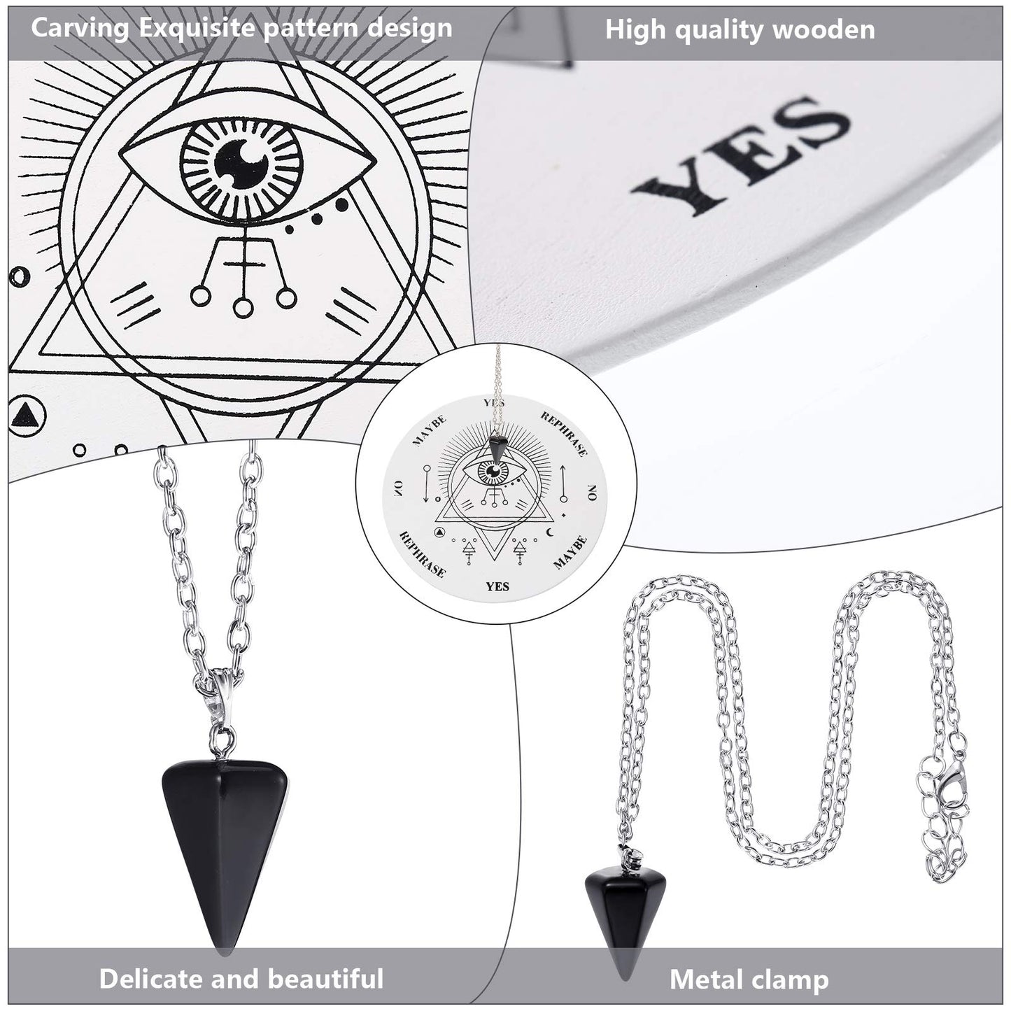 Jetec Wooden Pendulum Board Dowsing Divination Pendulum Witchcraft Altar Supplies With Crystal Necklace And Metaphysical Message Board Kit, 3.9 Inch(White)