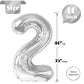 Silver Number 2 Balloon 40 Inch, 2 Balloon Number, 2Nd Birthday Decorations For Baby Girls Boys Toddlers