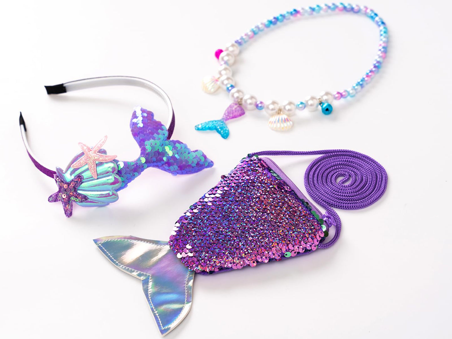 Funna Little Mermaid Costume For Girls Princess Dress Up With Accessories Wig Purple, 5T