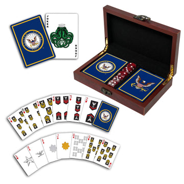 US Navy Gift Set Playing Cards & Dice | Navy Rank Insignia Cards | Navy Sailor Gifts | Disabled Veteran Owned Business | Navy Card & Dice Set