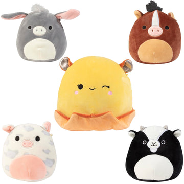 Squishmallows 5'' Donkey, Goat, Horse, Pig & 10'' Octopus 5-Squish Value Pack - One Jumbo & Four Mini Plush For Less - Collectib