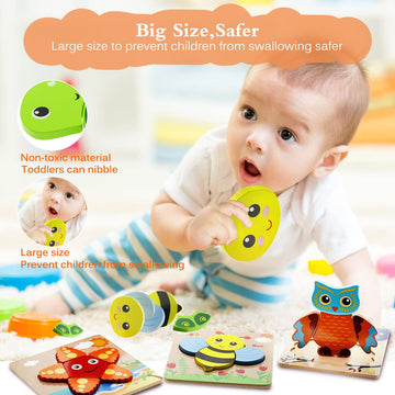 Montessori Toys For 1 2 3 Year Old Boys Girls Wooden Toddler Puzzles Kids Infant Baby Educational Learning Toys For Toddlers 1-3 Gifts 6 Animal Shape Jigsaw Eco Friendly Travel Stem Building Toy Games