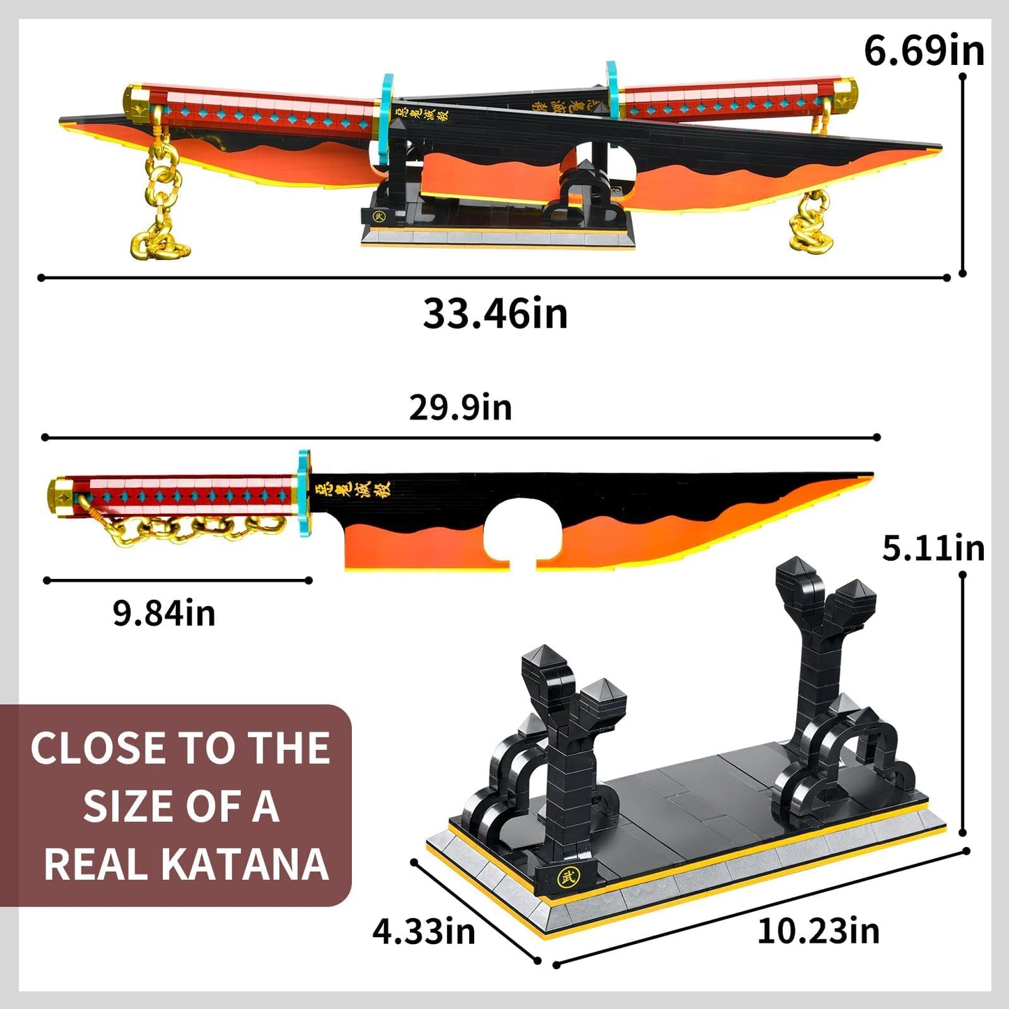 SATHIBI 82.6in Demon Slayer decorative replica blades Building Set Tengen Uzui Demon Slayer decorative replica blade Building Block with Stand Model Kits Katana Toy Creative Gifts for Demon Slayer Fan mature-themeds and Kids Boys 8-14 (1478 PCS)