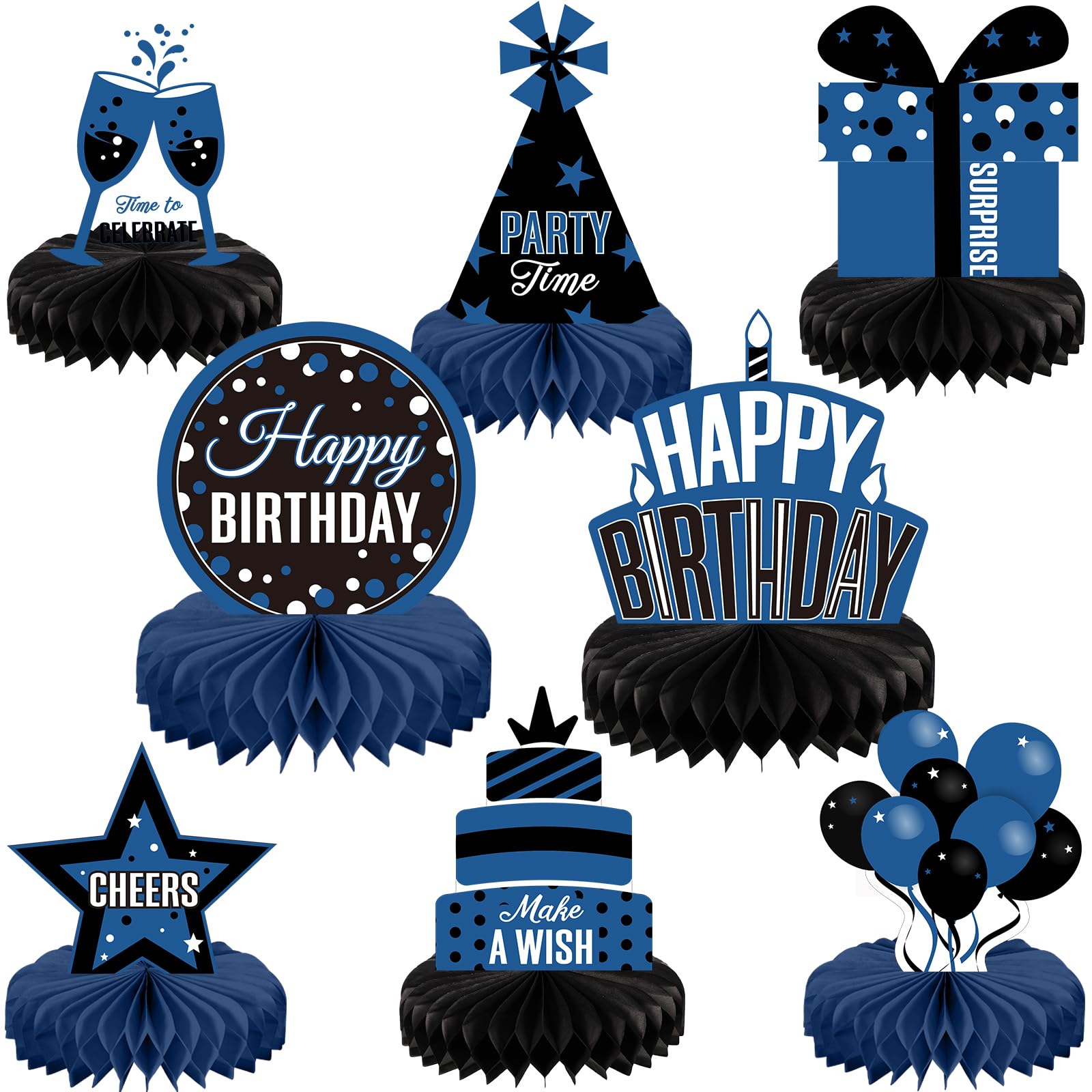 Pajean 8 Pieces Blue and Black Birthday Party Honeycomb Centerpieces Blue Black Table Centerpieces Decorations Table Centerpiece