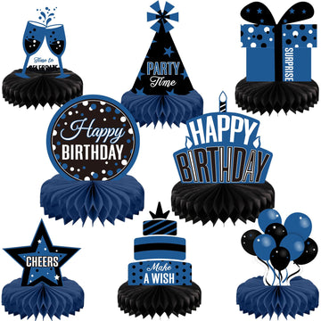 Pajean 8 Pieces Blue and Black Birthday Party Honeycomb Centerpieces Blue Black Table Centerpieces Decorations Table Centerpiece