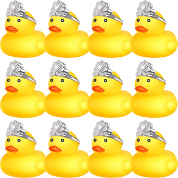 Chivao 12 Pcs Rubber Ducks With 12 Sunglasses/ Hats/ Headwear/ Scarf Small Cruise Ducks In Bulk Mini Rubber Duckies Bathtub Toys For Valentine'S Day Gift Hide(Yellow, Duck With Crown)