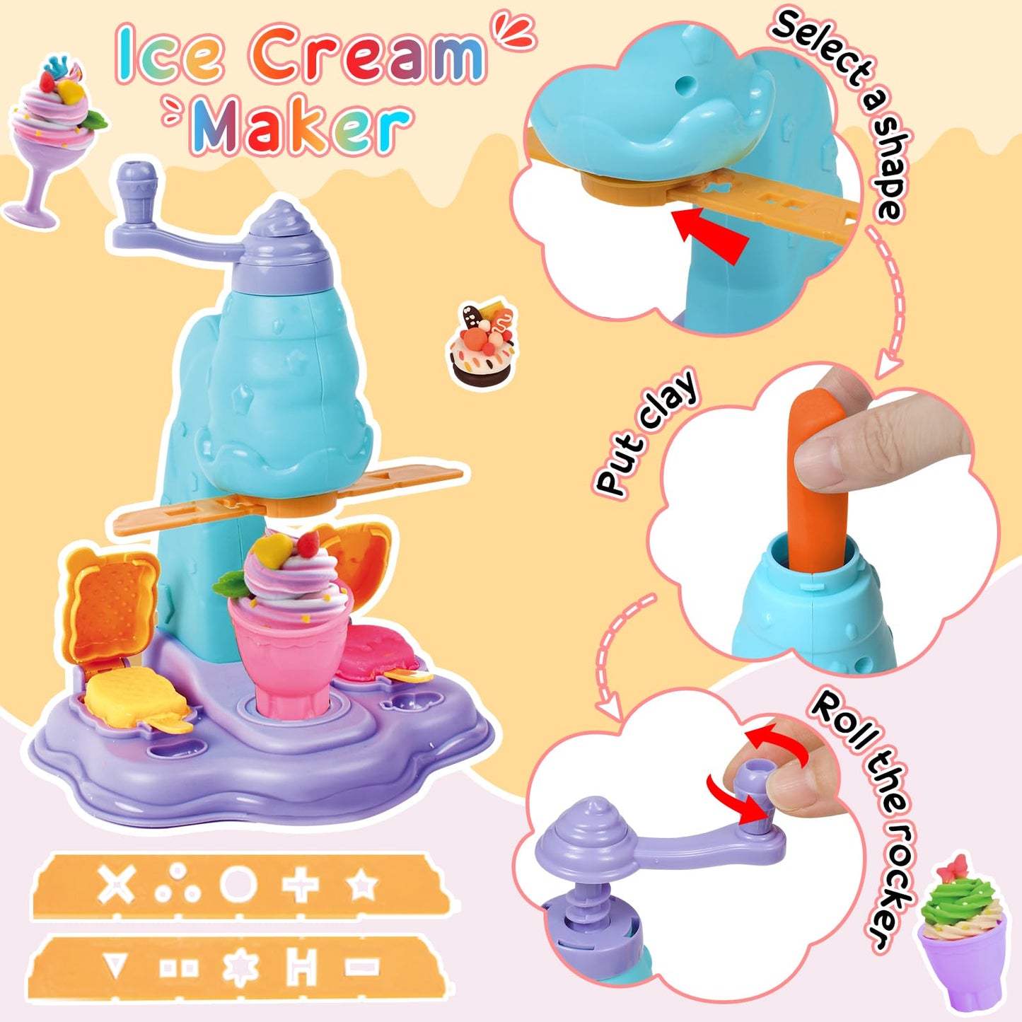 Toys Series 4 in 1 Color Dough Set for Kids 2-4 4-8 Play Kitchen 59Pcs Ice Cream Slime Tools Accessories Kit Playset Noodle Hamb