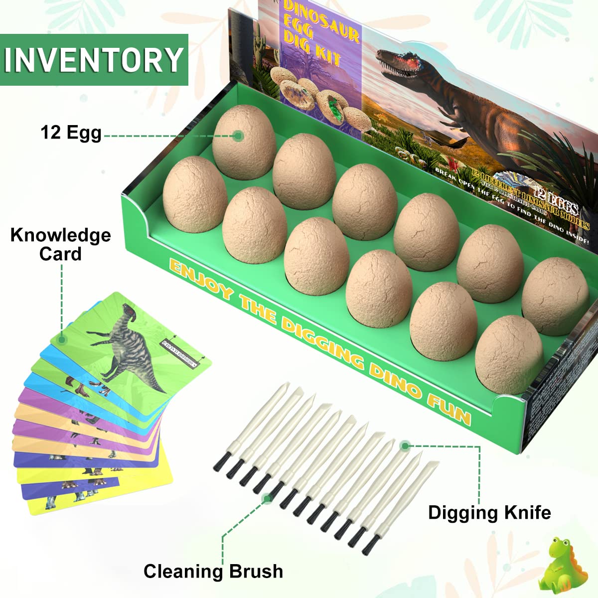 Bigear Dinosaur Eggs Excavation Dig Kit - Dinosaur Toys For Kids - Break Open 12 Dinosaur Eggs And Discover 12 Cute Dinosaurs - Archaeology Preschool Science Stem Crafts Birthday Gifts For Boys Girls