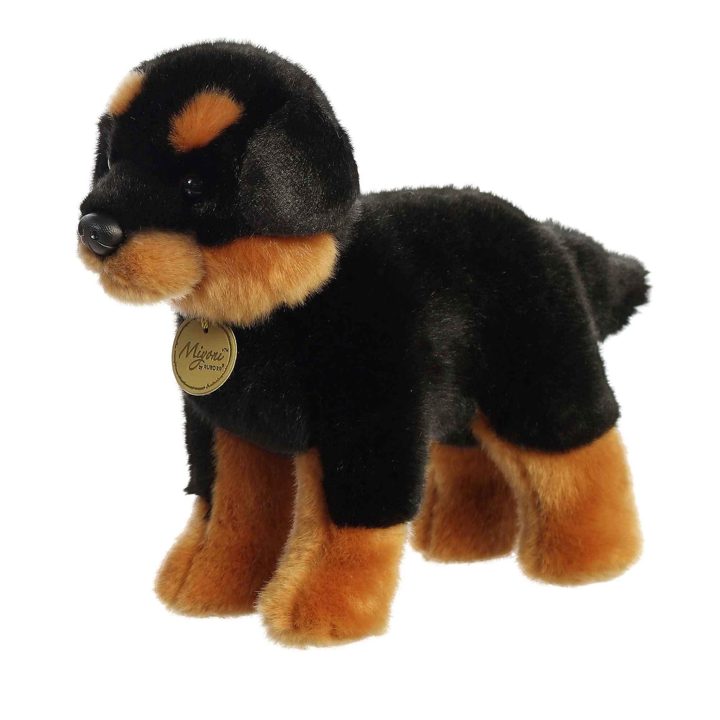 Aurora® Realistic Miyoni® Rottweiler Stuffed Animal - Lifelike Detail - Cherished Companionship - Black 10 Inches