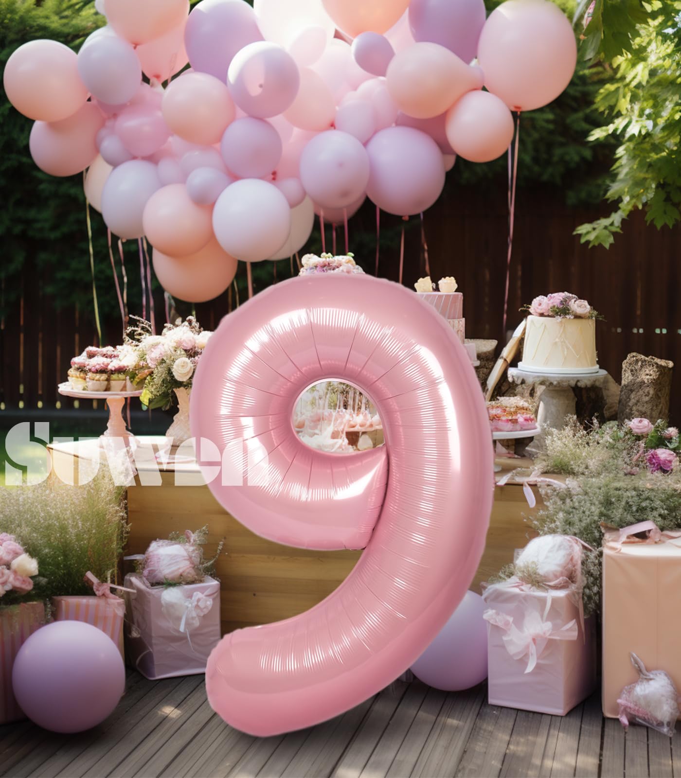 Suwen 40 Inch Pink Large 9 Number Balloons Big Foil Helium Number Balloons 0-9 Jumbo Happy 9Th Mylar Birthday Party Decorations
