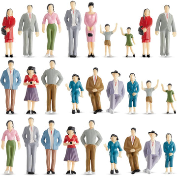 Lewtemi 28 Pcs 1:25 Scale Mini Architectural Plastic Figurines For Model Train Scenes - Painted Standing People For Dollhouse