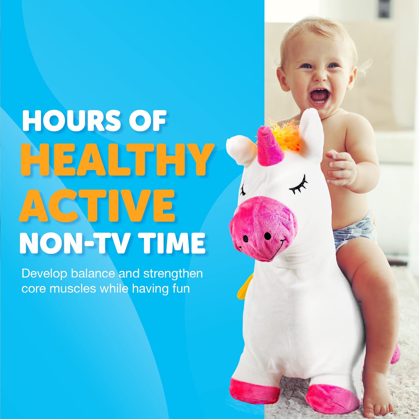 WADDLE Bouncy Hopper Inflatable Animal Hopping Plush  Indoor and Outdoor Toy for Toddlers and Kids  Pump Included  Boys and Girls Ages 2 Years and Up (Unicorn)