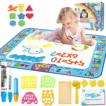 Patpat Water Doodle Mat 40 X 30 Inches, Fruit Alphabet Magic Drawing Mat With 3 Pens, 8 Small Eva Template, 4 Plastic Template, 
