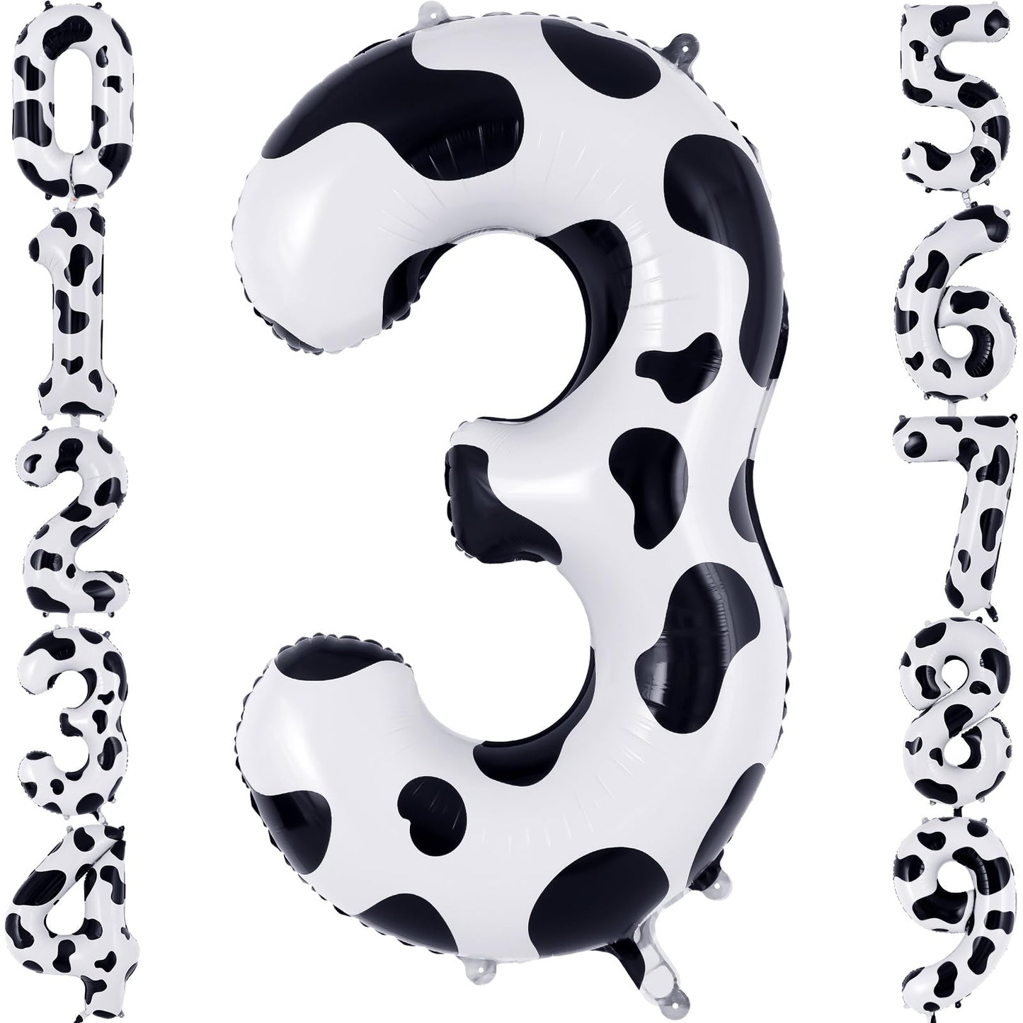 Cow Print Number 3 Balloon, Large 40 Inch Cow Number Birthday Balloons, Foil Mylar Number 3 Balloons For 3 Year Old Birthday Par