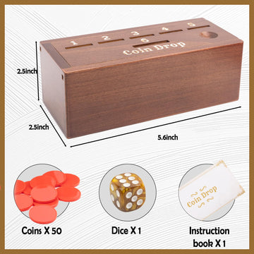 Extguds Wooden Penny Game With 50 Coins,Penny Game Wood Box And 1 Dice For 2-6 Players,A Fun Board Game To Interact With Family And Friends