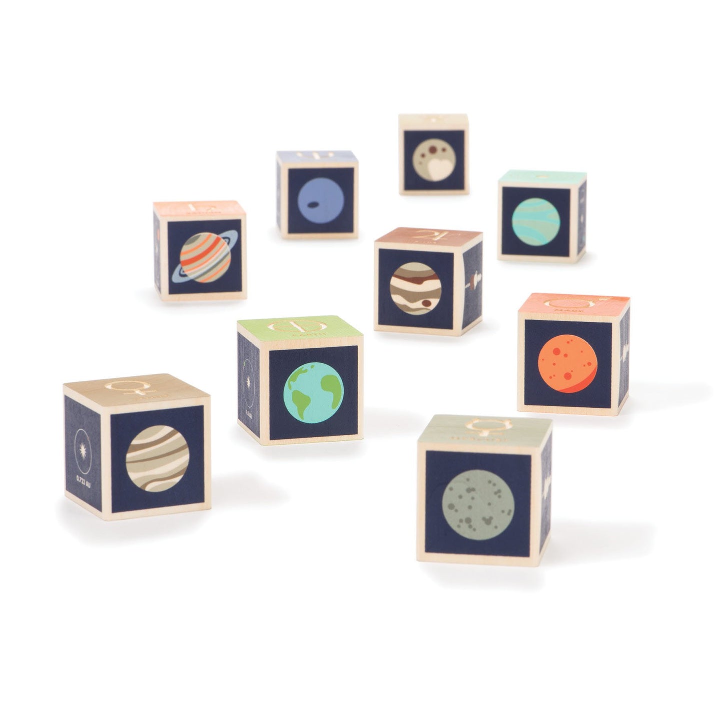 Uncle Goose Planet Blocks - Multicolor Basswood Building Blocks, 9 Count, Made in the USA, Model PLT9