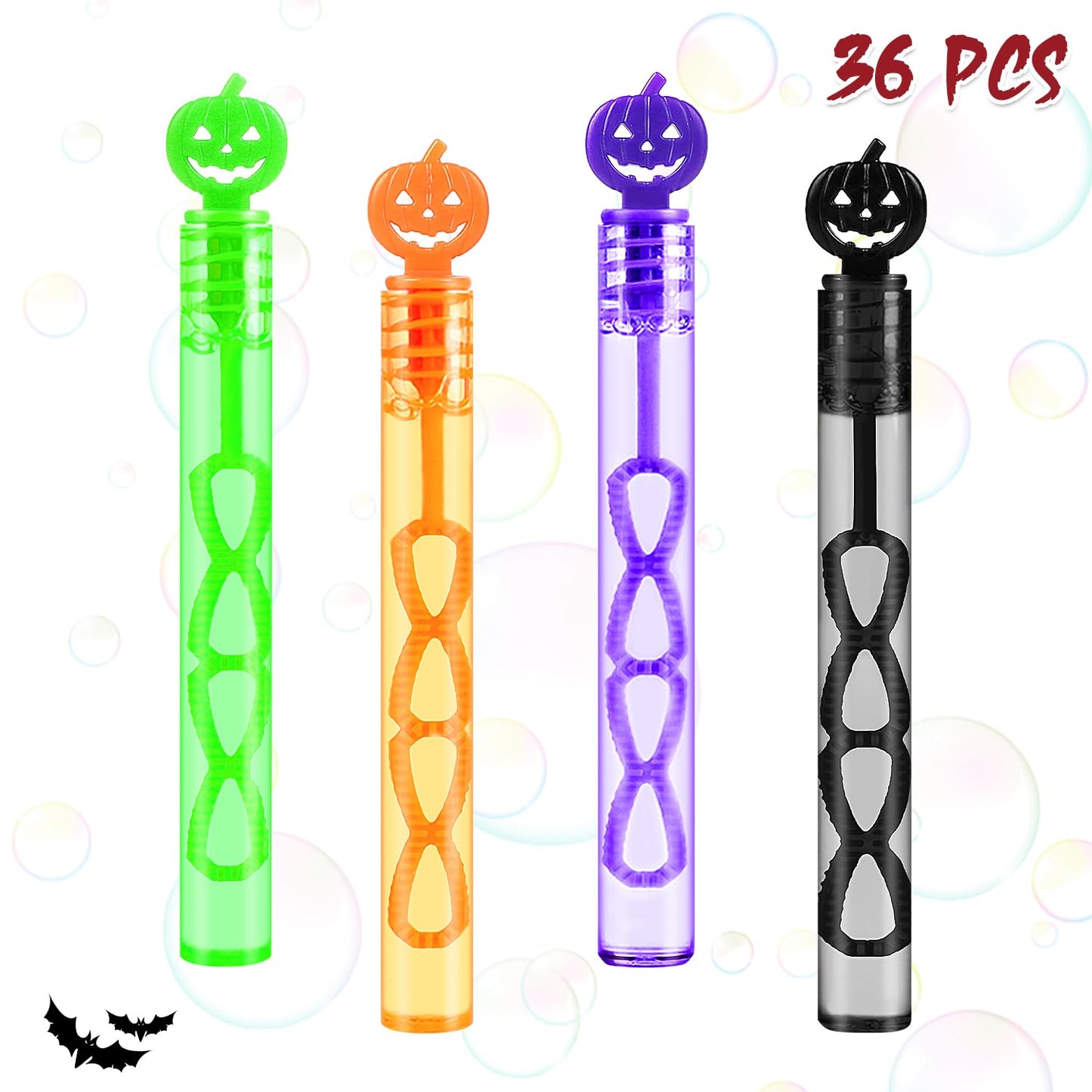 SULOLI 36 Pcs Halloween Bubble Wands, Halloween Pumpkin Mini Bubbles Bulk Toys Party Favors Treat Bag Stuffers Goody Bag Filler