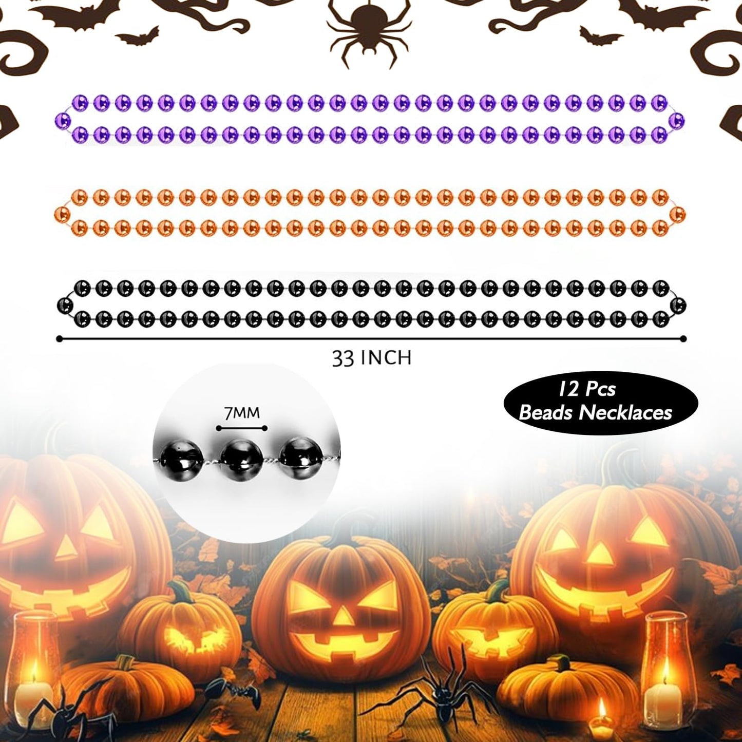 ZZYFGH 12 PCS 33'' 7mm Halloween Bead Necklace Bulk, Purple Black Orange Bead Party Favors,Halloween Toy Necklaces Accessories f