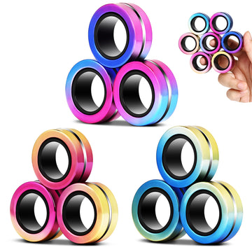 Jawhock 9 Pack Magnetic Rings Fidget Toy Set|Magnetic Fidget Rings For Adhd Stress Relief| Colorful Fidget Toy Rings For Training Relieves Autism Anxiety|Great For Kids&Teens