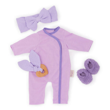 Lullababy - 14-Inch Baby Doll Clothes - Purple Pajama Onesie - Headband, Teether & Slippers Accessories - Imaginative Play - Toy
