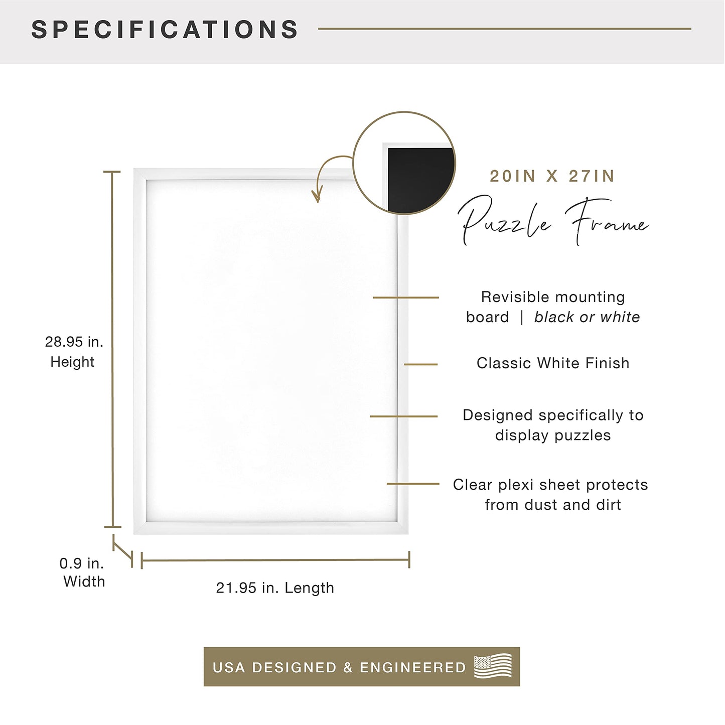 MCS Frame for Puzzles, White, 20 x 27 in or smaller
