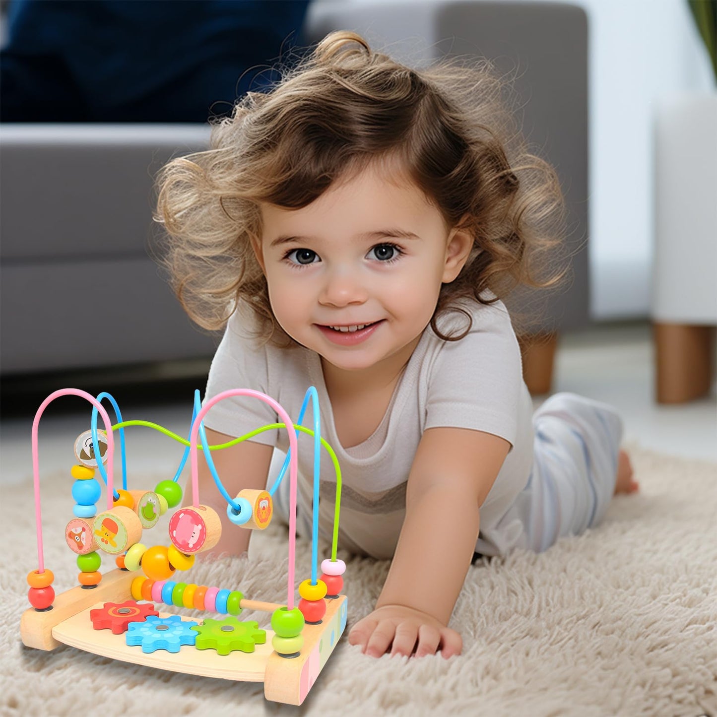 Bead Maze For Babies 6-12 Months,Wooden Educational Abacus Beads Circle Toddler Toys - Colorful Roller Coaster Activity Game,Great Gift For Babies Toddlers Girls And Boys