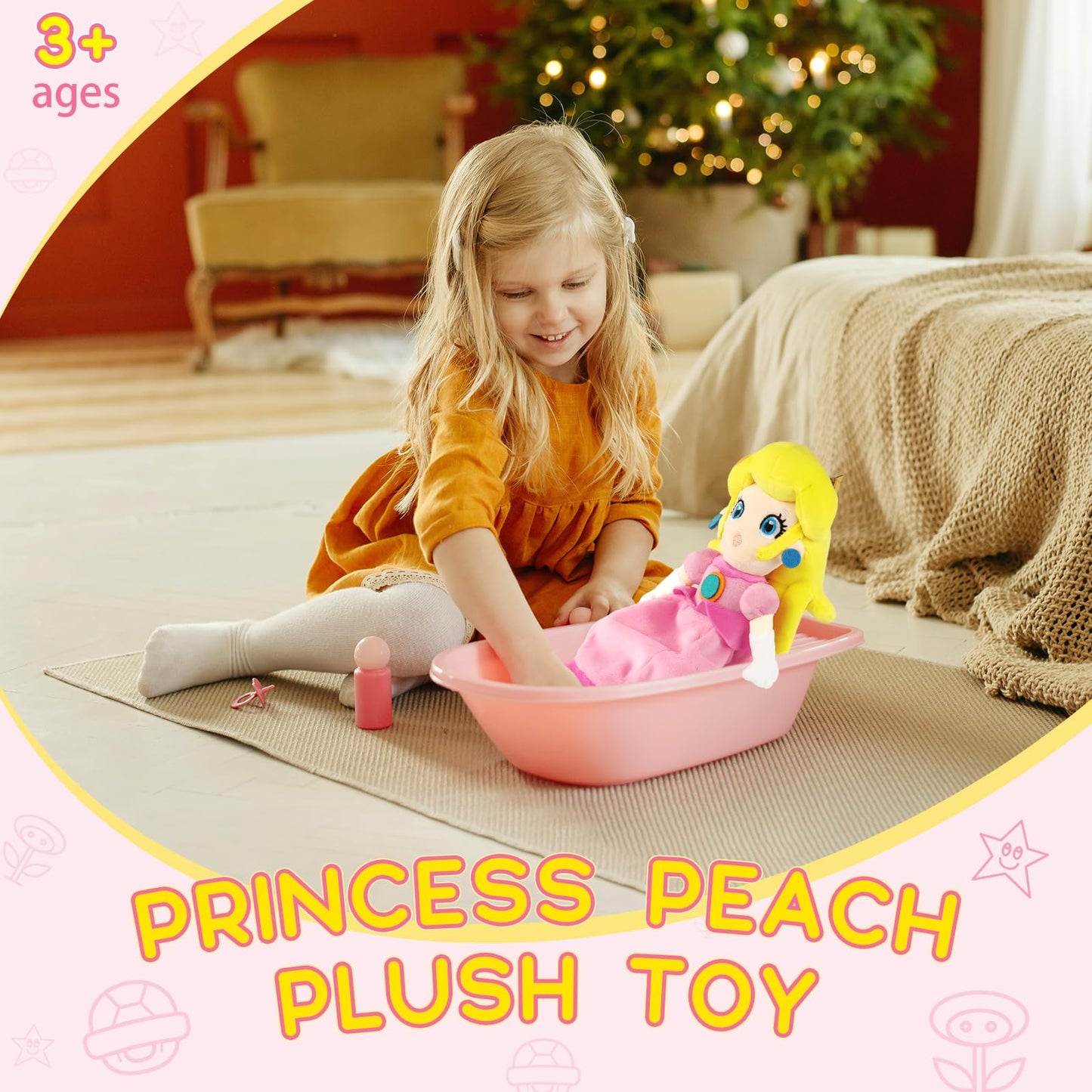 Princess Peach Plush Toy - 11 Inch Soft Princess Peach Doll, Plush Toy Stuffed Character Collection, Gift For Kids Girls Movie Fans
