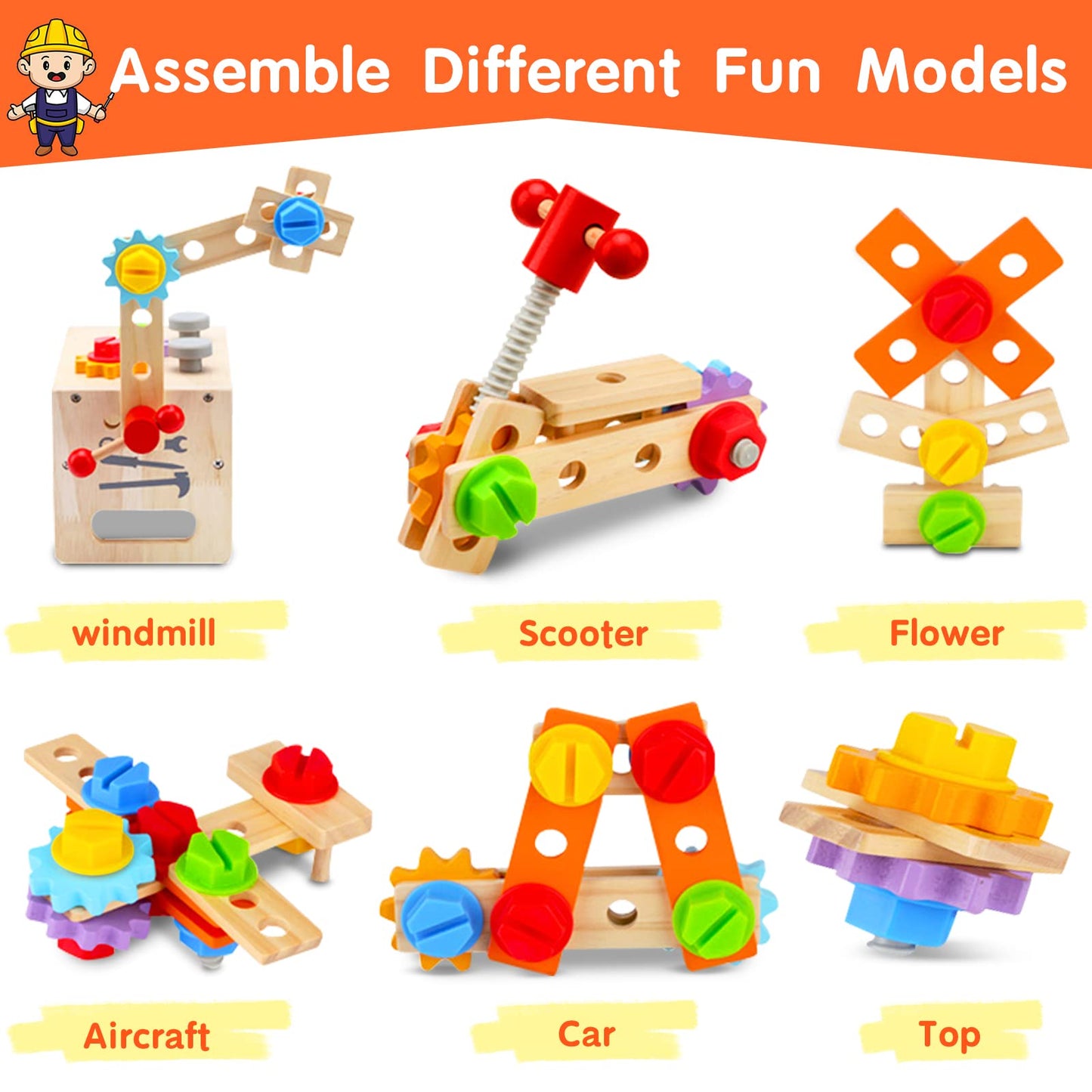 Kaodezhu Wooden Tool Set Montessori Toys for 2 3 4 5 Year Old Boy, 29Pcs Stem Toys Toddler Educational Toys Age 2-3, Tool Bench