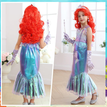 Luzlen Litttle Mermaid Costume Girls Princess Ariel Dress Up Purple Outfit With Wig For Birthday Halloween Cosplay Party, 2-3T(Tag 100)