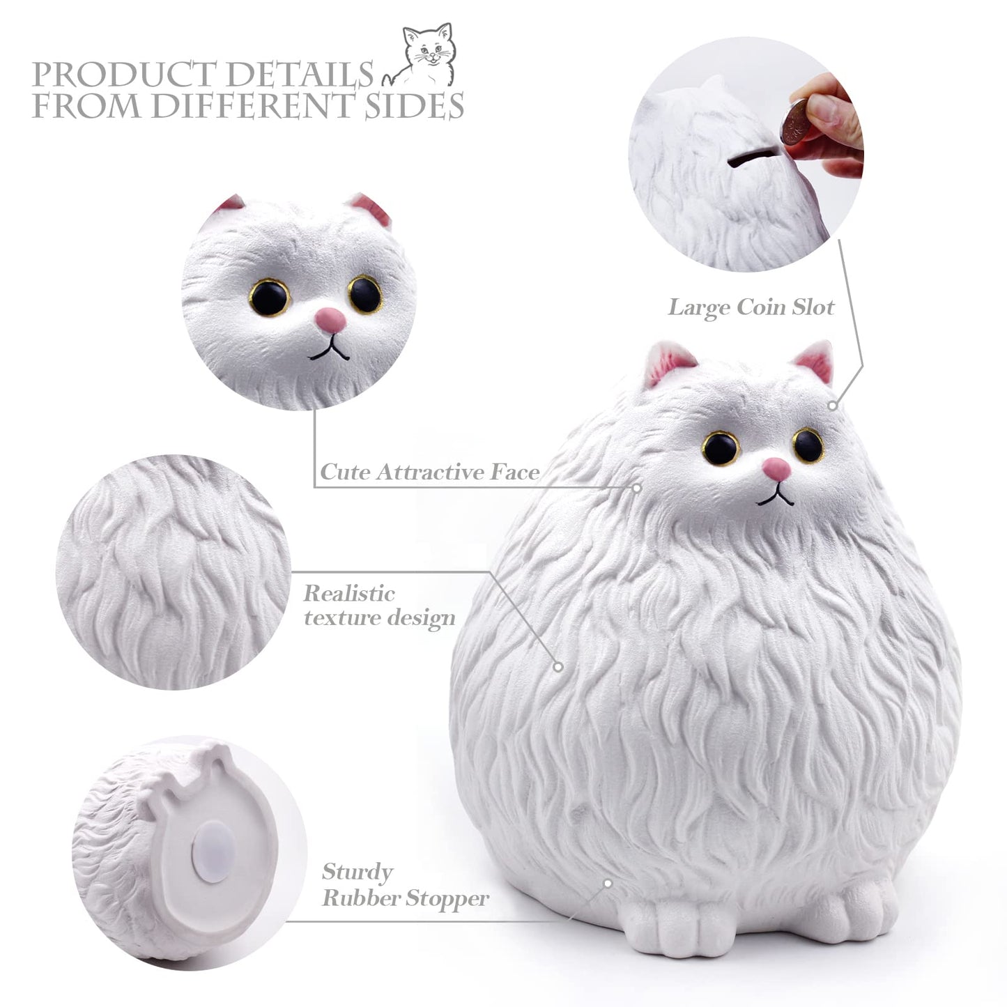 Winsterch Cat Piggy Bank,Coin Piggy Bank Money Saving Box Gifts For Kids Girls Boys,Ceramic Piggy Coin Bank,Practical Gifts For