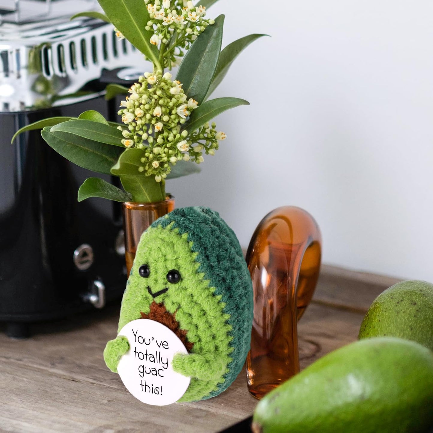 Boxob Positive Avocado Crochet, 3.2 Inch Funny Positive Avocado With Positive Affirmation Mini Knitted Avocado Cute Emotional Support Crochet Plush Encourage Gift For Birthday Holiday Decoration