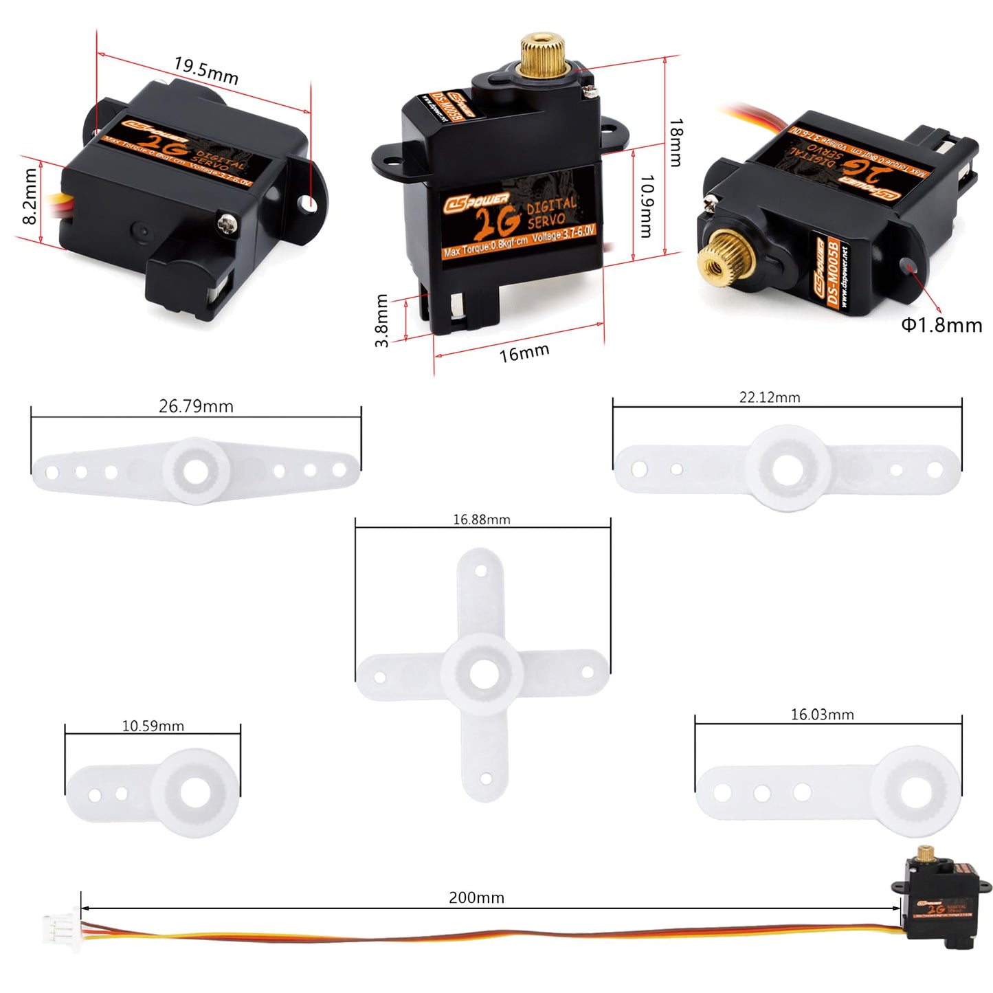 Dspower 2Pcs 2G Micro Servo,Digital Servo Mini Servo,Metal Gear Coreless Motor For Airplanes Fixed-Wing Helicopter Boat Plane Ro