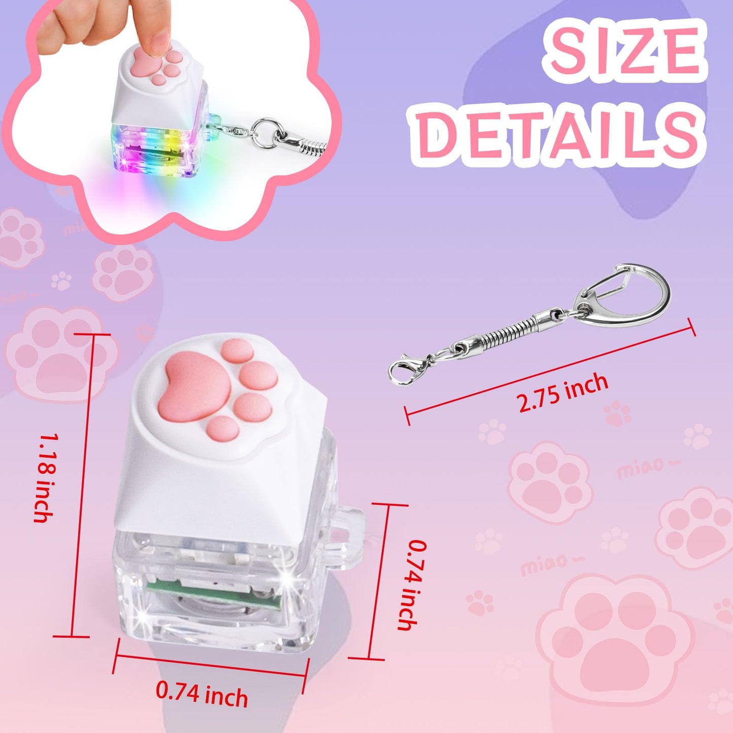 Cozymate Keyboard Fidget Toys For Adults Keyboard Clicker With Led Light Keychain Fidget Sensory Fun Toys For Anxiety Decompression (Catpaw, 1P)