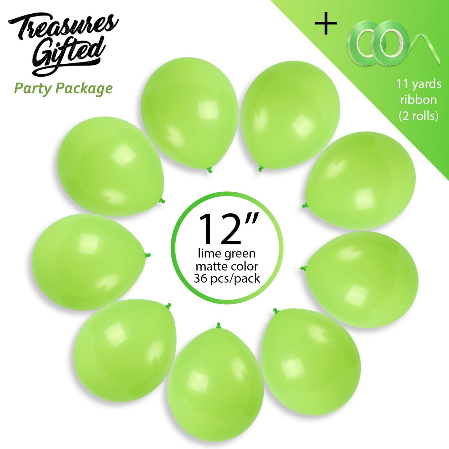 Treasures Gifted Lime Green Balloons - Light Green Balloons - Latex Party Balloons - Neon Green Balloons - Apple Green Balloons
