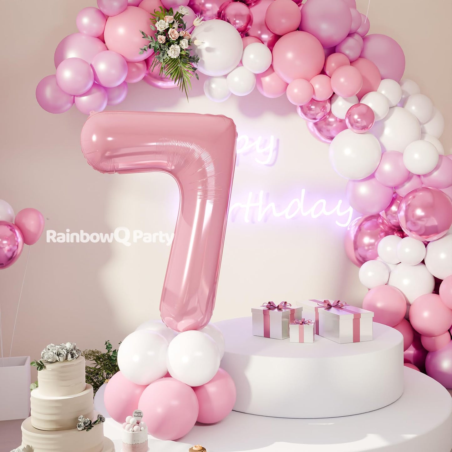 Rainbowq Party 7 Balloon Number 40 Inch For Boy Or Girl Big Pink 0-9 Foil Mylar Large 7 Number Balloon Happy 7Th Birthday Party