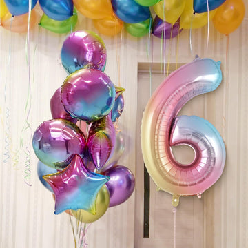 Rainbow Gradient Number 6 Balloon, 40 Inch Big Large Foil Number Balloons, Jumbo Mylar Number 6 Balloons For 6 Year Old Birthday