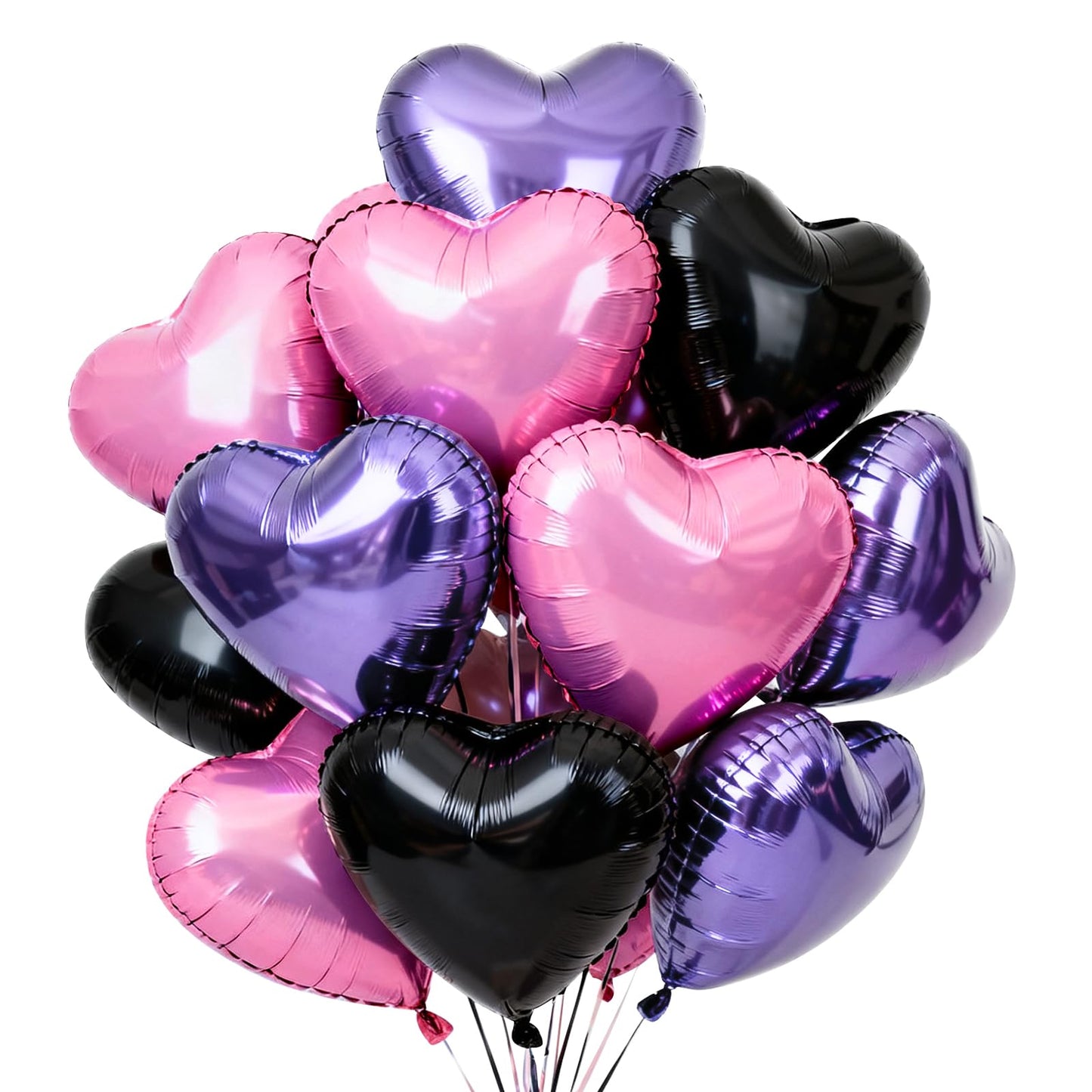 TONIFUL 30Pcs 18 Inch Black PInk Light Purple Balloons Heart Shape Foil Mylar Banners Decoration for Birthday Valentines Day We