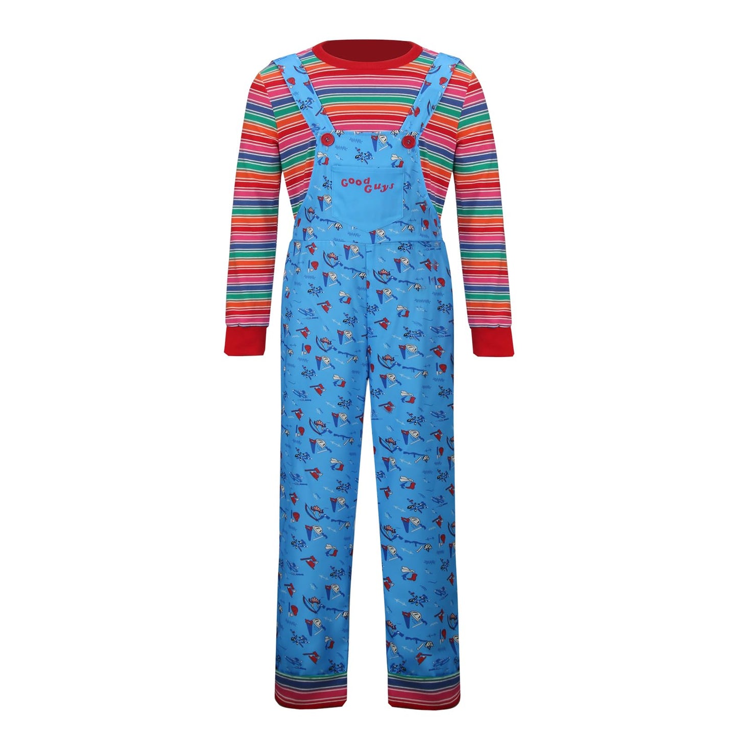 Foghorn Kids Chucky Halloween Costume Boys Girls Blue Floral Overalls Striped Top Rompers Jumpsuit Cosplay Outfit(150)