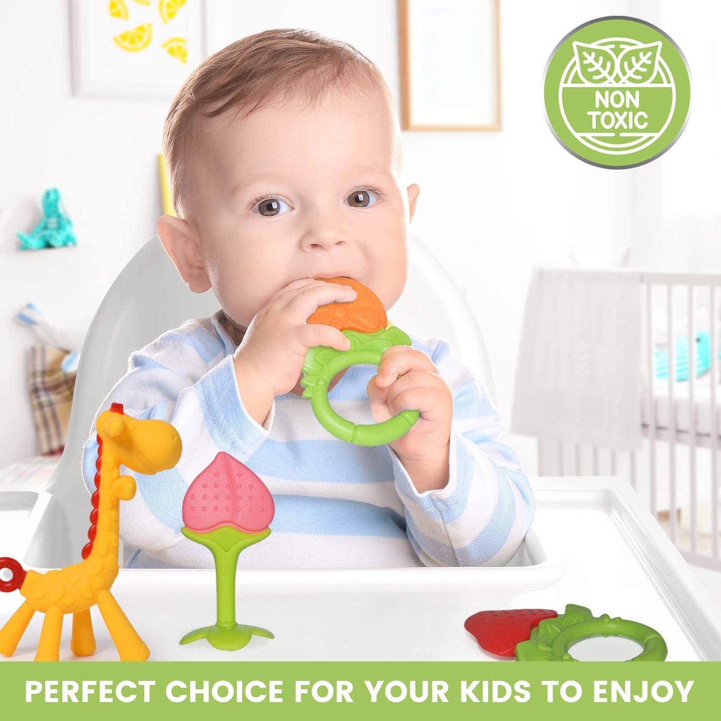 Sperric Silicone Baby Teething Toys - 6 Pack Freezer Safe Teethers for Infants 0-6 Months - Orange